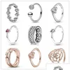 Clusterringen 925 Sterling Sier Ring Rose Openwork Petals Statement gekanteld Hart Solitaire Wishbone For Women Fashion Jewelry Drop de Dhkao