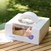 Emballage cadeau 5 pièces/ensemble boîtes à Cupcake en papier blanc 4 trous boîte d'emballage de cuisson avec poignée fenêtre transparente bricolage Dessert