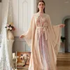 Etnik Giyim Pulları Akşam Elbise Kadın Müslüman Abaya Dubai Kaftan Marocaind Jellaba Sash Kimono Ramazan Başörtüyü Robe Femme Musulmane