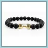 Charm Bracelets Men Black Lava Stone Dumbbell Beaded Bracelet Bangles Fashion Scrub Stones Barbell For Women Jewelry Party Gifts X14 Dhvx0