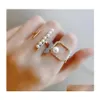 Cluster Rings Trendy Style Shiny Zirconia Open Ring Women Simated Pearl Geometric Finger Elegant Charm Hand Jewelry Accessories Drop Dhttj