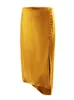 Saias elegantes Button Up Midi Satin For Women Roupos Summer Slit Slit Boho Beach Party Skirt feminino Gold 2023