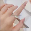 Cluster Rings Juwang 14K Real Gold Copper Metal Design Sense Pearl Natural Shell Love Open Ring Temperament Fairy Exquisite For Wome Dhsd8