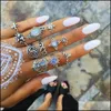 Cluster Anneaux Vintage Bohème Midi Doigt Ensemble Pour Les Femmes Plage Tortue Éléphant Gemme Cristal De Mariage Knuckle Boho Bijoux De Mode Otmc8