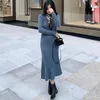 Casual Kleider Ein Stück Koreanische Pullover Kleid Frauen Vintage Schlank Büro Fischschwanz Frau Herbst Pullover Gestrickte Midi