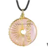 Pendant Necklaces Lucky Coin Wire Wrapped Crystal Stone Necklace For Women Men Healing Donut Amet Jewelry Unisexpendant Drop Deliver Dhdzy