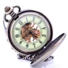 Pocket Watches M043 Bronze Shield Noctilucent Dial Hand Wind Mechanical Watch Clamshell Skeleton Gears Gift With Box