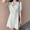 Party Dresses Plaid Doll Collar Puff Sleeve Dress Women's Lovely Chic Ins Kawaii Girl Sweet Harajuku Punk Clothes for Women