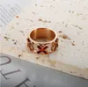 Classic x Cross Ring Gold vergulde roestvrijstalen luipaard Printhars email Finger Rings For Women Girl Couple Openwork Jewelry