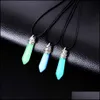 Kunst en ambachten mode Luminous Stone Fluorescerende zeshoekige kolom Druzy ketting Natuurlijk kristal edelsteen hanger lederen ketens drop d dhxwd