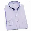 Herrklänningskjortor Business Men's Striped Long Sleeve Shirt Icke-järn Regular Fit Double Collar Formal Fashion Smart Casual For Men