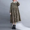 Sukienki swobodne qpfjqd panie nadruk kwiatowy luźna sukienka jesienna wiosna bawełniana stojak retro stojak na ubrania kobiet elegancki w stylu elegancki długi rękaw