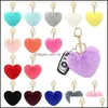 Key Rings Artificial Fuzzy Ball Ring Fashion Heart Shape Pompom Keychain Faux Fluffy Plush KeyFobs Jewely Bag Beautif Accessories D DH4V7