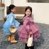 ガールドレス春秋の女の子チュチュドレスベビーキッズパーティー子供服ファッションレイヤーメッシュレースペタルカラー2-6y