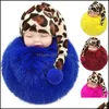 Key Rings Slee Baby Doll Fashion Faux Rabbit Fur Ball Fluffy Keychains Leopard Cap Keyfob Pendant Jewelry For Women Drop Delivery Dh9Ez