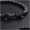 Beaded Strand Mens Inlaid Zircon Double Leopard Charms Bracelets Handmade Fashion Jewelry 6Mm Gold Sier Color Beads Bracelet For Wom Dhoex