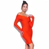 Sukienki swobodne 2023 Wiosna jesień pomarańczowy bandaż bandaż seksowna bez ramiączek Bodycon Club Evening Party Vestidos