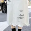 Skirts Spring Women Fashion High Waist Large Size A-Line Hole Jean Female Sexy Casual Letter Printing Ripped Denim White