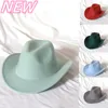 Beretti Mint Green Color Western Cappello Cowboy Cappello da donna Fedora arricciata da uomo con cuoio di pelle