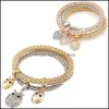 Braccialetti con ciondoli Gioielli di moda 3 pezzi Set barra di cristallo elastica tricolore con impostazione braccialetto da donna gufo cuore per braccialetto Drop Deliver Ot7Ob