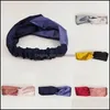 Bandas da cabeça Mulheres cetim de seda faixa de cabeça cruzada elástica bandas de cabelo retrô Bandanas coloridas Twisted Turban Hair Accessories Drop Ot8bu