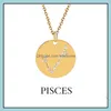 Pendant Necklaces 12 Zodiac Sign Stainless Steel Coin Crystal Diamond Constellation Charm Gold Sier Chain For Women Fashion Jewelry Otq35