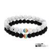 Brins de perles Drapeau arc-en-ciel Signe Distance Lgbt Pride Couple Bracelet Pour Femmes Hommes Gay Lesbienne Noir Blanc Perles Chaînes Charme Bangl Otanw