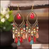 Cuelga la lámpara clásica de la vendimia para mujer Corf Crystal Beads Pendientes largos de la borla Joyería de moda Bohemia Pendiente de boda Perchas 4 Dh7De