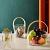 Plates RHE Glass Fruit Basket Bread Container Storage With Wooden Handles Kitchen Restaurant Decoration