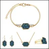 Bracelet Earrings Necklace Fashion Druzy Drusy Bracelet Sier Gold Plated Geometry Faux Stone For Women Jewelry Drop Delivery Sets Otufs
