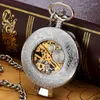 Montres De Poche Luxe Ruban Bleu Montre Mécanique Pour Hommes Femmes Steampunk Squelette Creux Fob Chaîne Pendentif Or Doré Montre De Poche