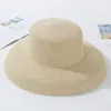 Wide Brim Hats Summer Sun Ladies Solid Plain Elegant Hat Female Round Top Panama Floppy Straw Beach Women