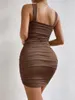 Casual Dresses Fashion Solid Color Slim Sexi Night Dress Bodycon Ruched Party Sexy Club Tight Strapless Hip Wrap MiniSkirt Women