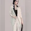 Women's Two Piece Pants ZAWFL High Quality 2023 Autumn One Button Notched Solid Blazer Coat Long Pant Office Work Green Sets Suits