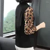 Kvinnor Bluses Women Spring Summer Style Chiffon Shirts Lady Casual V-hal Half Sleeve Leopard Patchwork Blusa Toppar ZZ0548