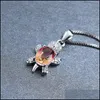 Pendant Necklaces Cute Blue Purple Oval Zircon Rainbow Stone Turtle For Women Fashion Jewelry Mticolor Crystal Animal Necklace Drop Ot6El