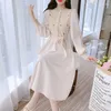 Casual Dresses Vintage Corduroy Sticked Patchwork Women Brodery Floral Vestidos de Mujer Sweet Korean Long One Piece Dress A-Line