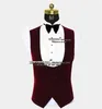 Men's Suits & Blazers Spring/Autumn Wedding For Men Burgundy Velvet Notched Lapel White Jacquard Jacket Vest Pants 3 Pieces Formal Business