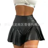 Women's Shorts TVVOVVIN PU Leather Casual Pleated Skorts A-line Ruffle Skinny Black Sexy Korean Women JK Kawaii 2023 Summer 8UHT