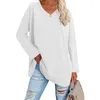 Women's T-skjortor Vintage Kvinnor Solid Color Long Sleeve Tees 2023 Spring Autumn Fashion V-Neck Basic T-Shirt Ladies Casual Loose Pullover