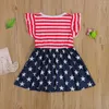 Girl Dresses Kids Dress Independence Day Star Strip Print Round Neck Sleeve Princess Gown For Summer 6 Months-4 Years 6M-4T