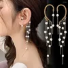 Dange oorbellen Pearl Tassel Long - elf oormanchetjes Niet -doorboorde feeënclips sieradencadeau voor vrouwen