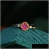 Anillos de racimo Diseñador Original Diamondstudded Pink Gem Delicioso anillo ajustable Ladies Gothic Charm Banquet Sier Jewelry Drop Deliv Dhazy