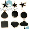 Charms 10X Black Enamel Round Heart Star Geometry Diy Bracelet Necklace Metal Jewelry Accessory Handmade Craft Drop Delivery Finding Dht08