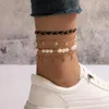 Bracelets de cheville mode perle acrylique pour femmes charmante géométrie étoile travail manuel armure corde cheville ensemble bijoux 4 pièces/ensemble 15767