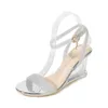 Sandals High Heels Wedges Crystal Buckle Strap Shallow Open Toe 3 Inches Fashion Party Dress Concise Elegant Trend Patchwork