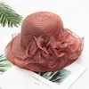 Breda randen hattar kvinnor sol fascinator brud tea party bröllop hatt blommor elegant lady cap sommar strand hat bredbred oliv22