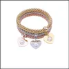 Andra armband Fashion Women Alloy Stretch Corn Chain Diamond Heart Pendant Armband Set Drop Leverans smycken OTAT2