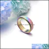 Bandringen titanium staal 6 mm roterend voor womewn mannen ros￩ goud regenboog berijpte oppervlak Lucky Runner Engagement Wedding Joodly Gifty Dh32y