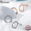 Stud Earrings Bamoer 925 Sterling Silver Round Fashion For Women Shiny Luxury Zircon Summer Elegant Wedding Jewelry GOS437